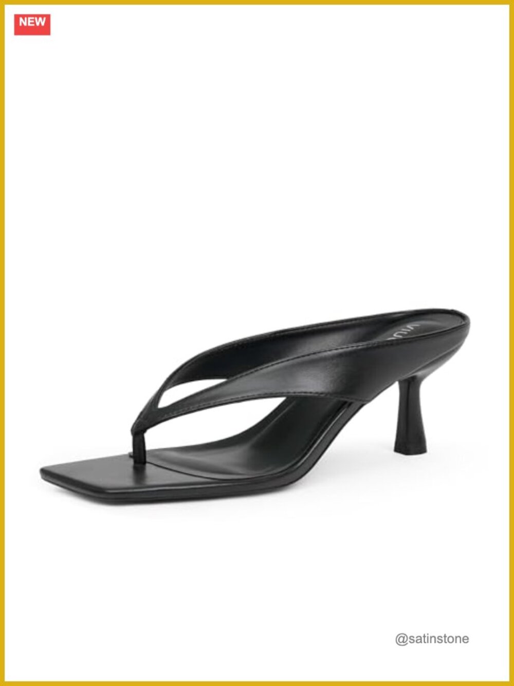 Women's Square Toe Thong Kitten Heel Sandal Faux Leather Slip On